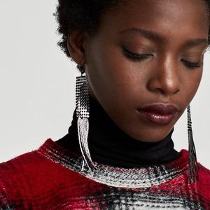NWT Zara Mesh Long Earrings With metal Fringe
